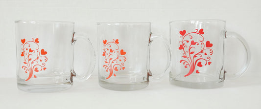 6 tea glasses 300ml with handle and motif tea mug glass set
