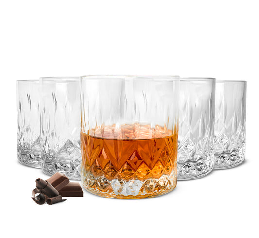 6 verres à whisky 280 ml avec relief, verres à eau, verres à jus, verres à long drink, verres à boire, verres à cocktail