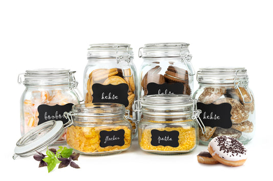 6-piece set of preserving jars 2x1.5L 2x1L 2x500ml with swing top, table field, preserving jar, storage jar