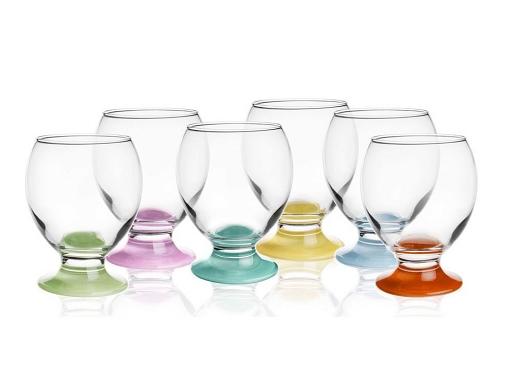 6 drinking glasses with colorful base 280ml, water glasses, juice glasses, soft drink glasses