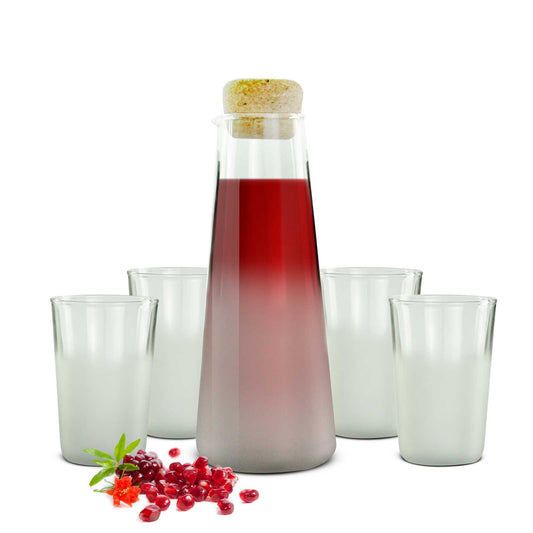Glass carafe with cork lid and 4 glasses water carafe wine carafe decanter juice glasses