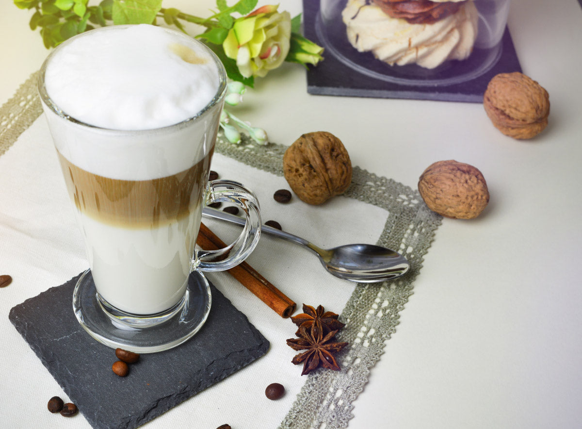 6 Latte Macchiato Gläser 280ml mit Henkel und 6 Löffel, Tee-/ Kaffeegläser