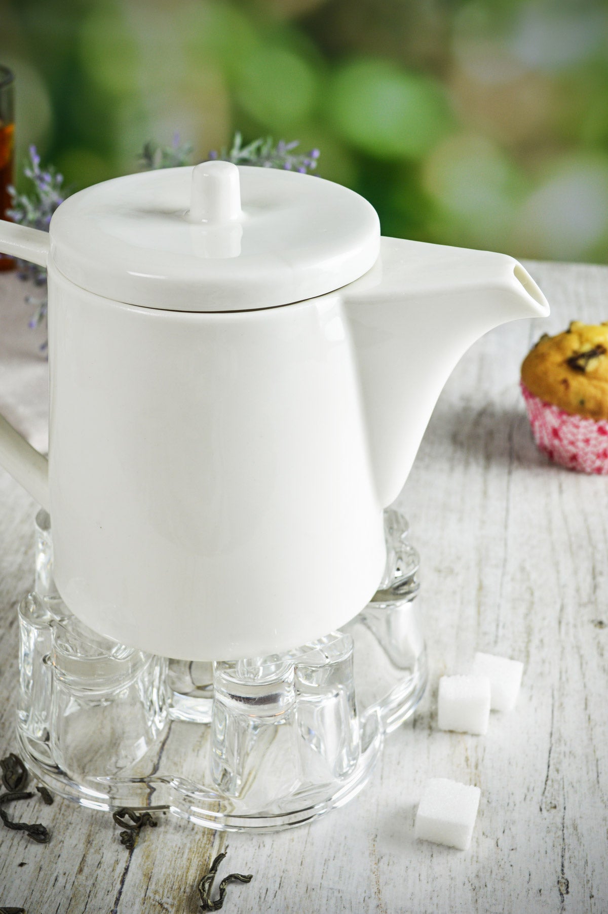 Teekanne aus Porzellan mit Stövchen Kaffeekanne Teebereiter Porzellankanne Kanne