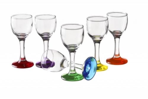 6 colorful liqueur glasses, shot glasses, tequila glasses, liquor shots, stamper aperitif