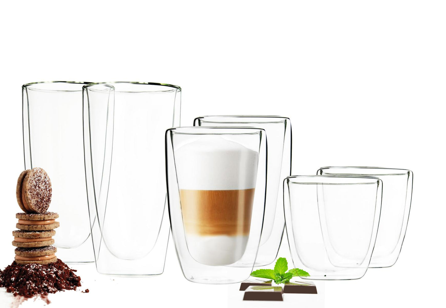 6 Doppelwandige Gläser 2x450 2x200 2x90ml Kaffeegläser Thermogläser Set