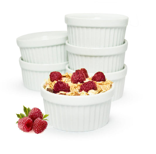 6x soufflé molds made of ceramic, diameter 9, crème brûlée bowls, pies, casserole dish, muffins