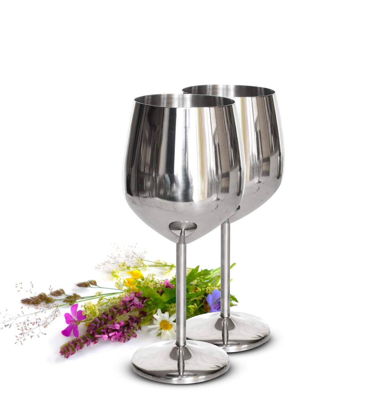 2 wine glasses 510ml silver stainless steel wine goblet/cup red wine glass unbreakable