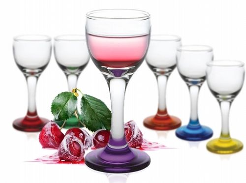 6 colorful liqueur glasses, shot glasses, tequila glasses, liquor shots, stamper aperitif