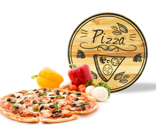 Pizzateller mit Pizza Motiv ø30cm drehbar Holzteller Drehplatte Käseteller Speiseteller