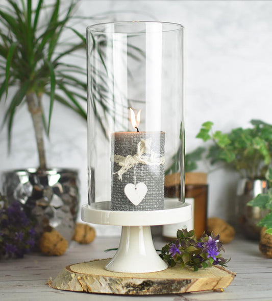 Lanterne cylindre en verre avec plaque en porcelaine, bougeoir, décoration de table, lanterne