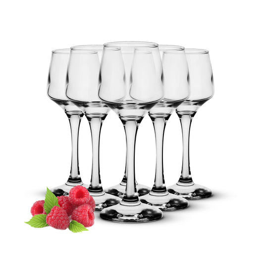 6 clear shot glasses with feet, liqueur glasses, aperitif shots, stamper, tequila glasses, fruit glass