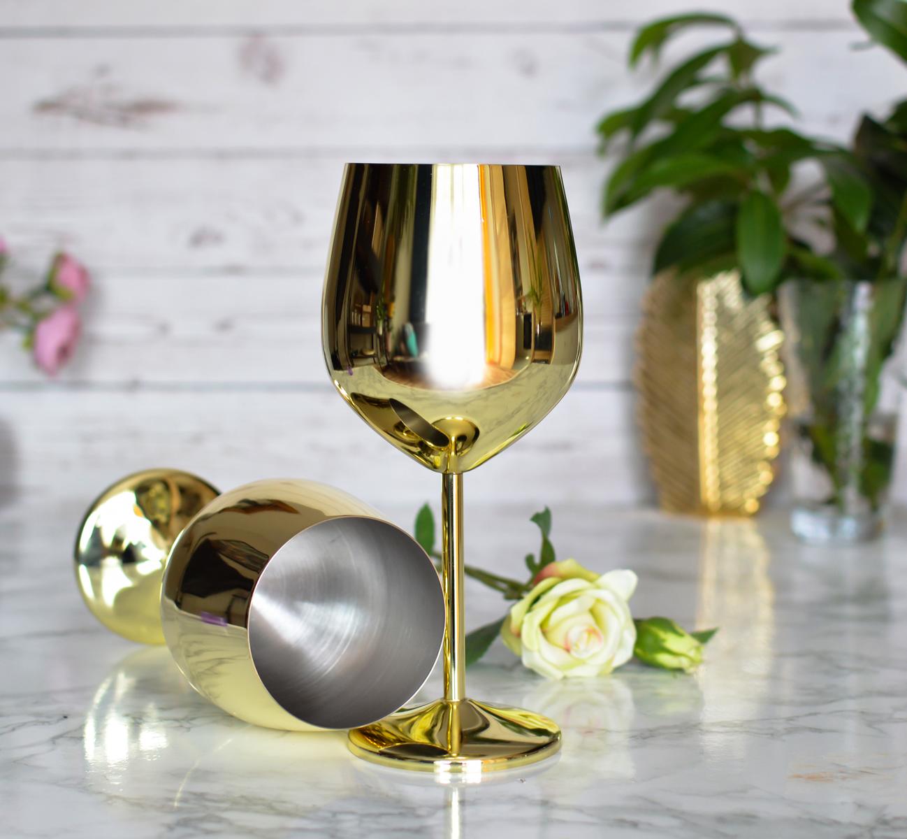 2 wine glasses 510ml gold stainless steel wine goblet/cup red wine glass unbreakable