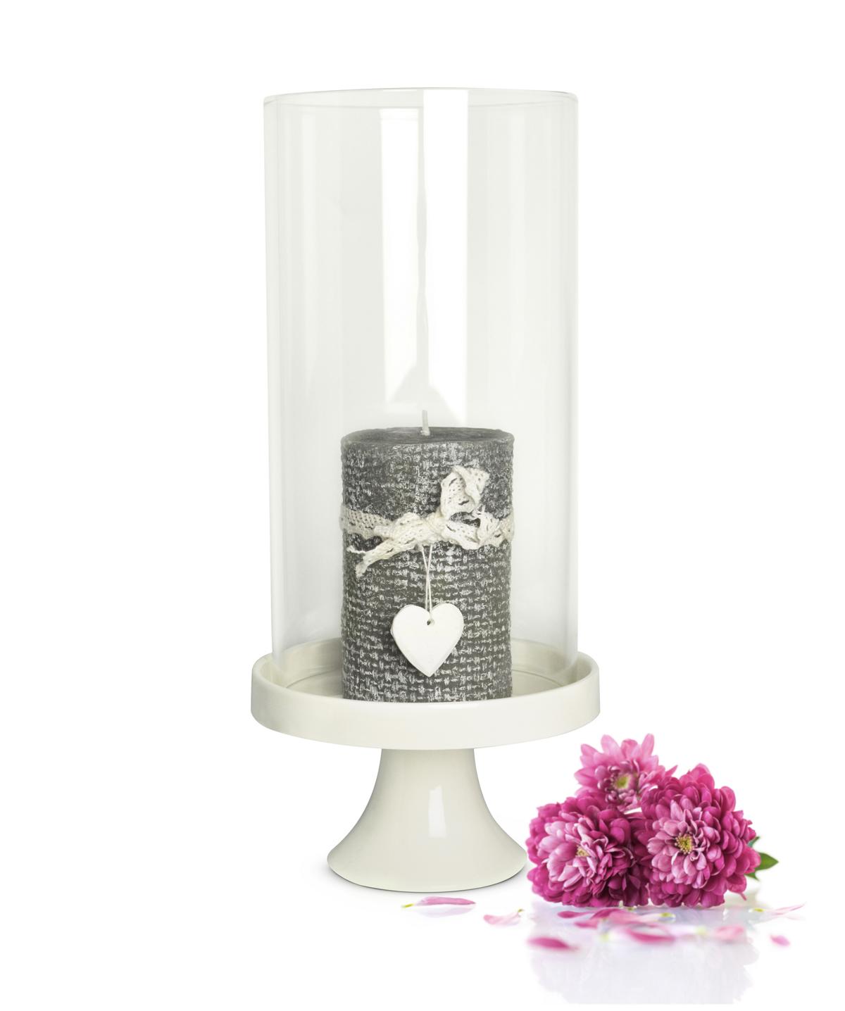 Lanterne cylindre en verre avec plaque en porcelaine, bougeoir, décoration de table, lanterne