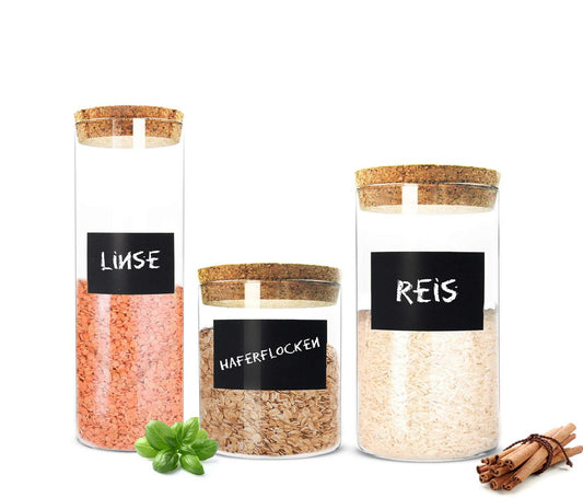 3 storage jars with lids and stickers glass container storage jar
