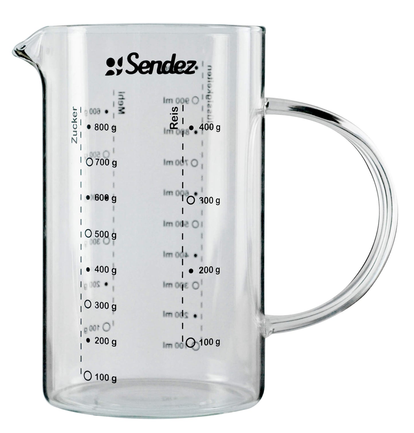 Sendez® Tasse à mesurer 1 L en verre borosilicaté Pichet doseur Aide au dosage Tasse d'un litre Aide de cuisine Récipient doseur