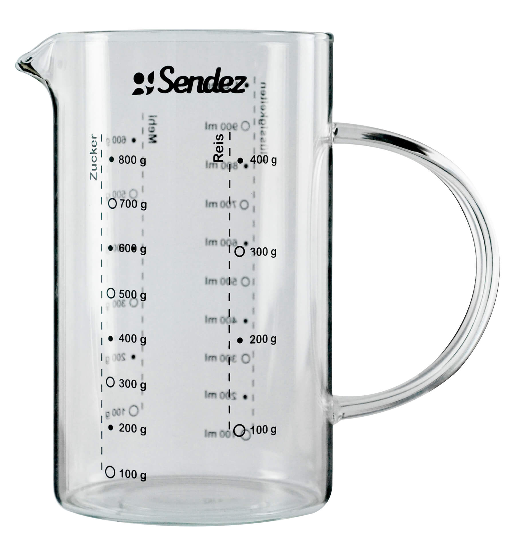 Sendez® Messbecher 1L aus Borosikatglass Messkanne Dosierhilfe Literbe