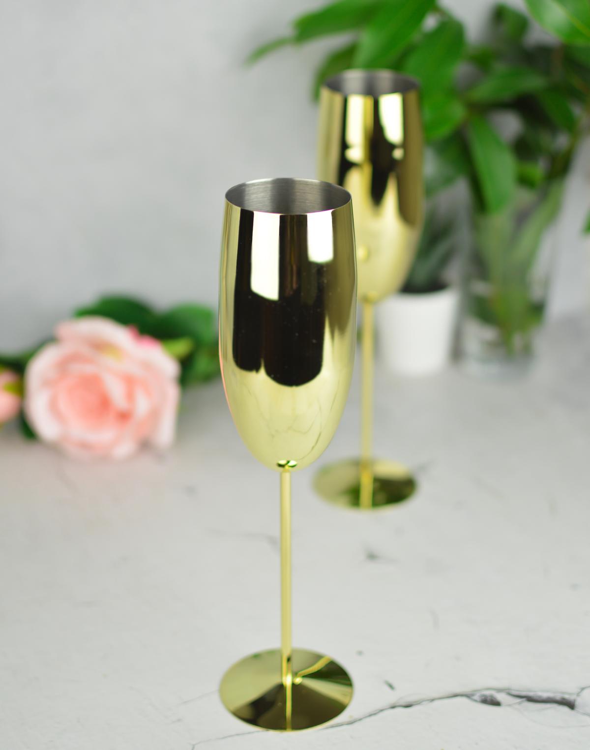 2 Sektgläser 270ml Edelstahl Gold Sektkelche Champagner Sektglas Proseccoglas