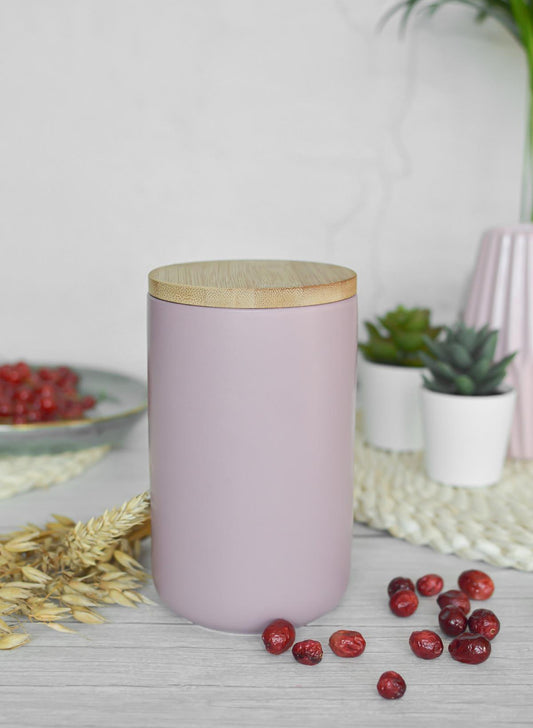 Pink porcelain storage jar with bamboo lid, storage container, storage jar, storage container