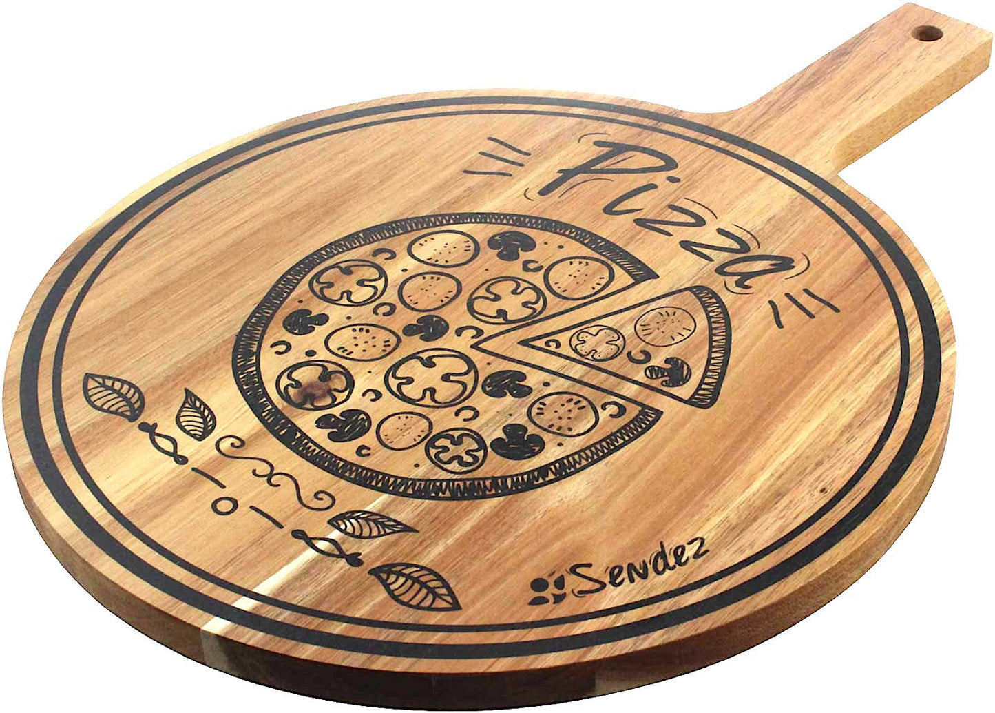 Pizza board with handle and print ø30cm wooden board snack board cheese board sausage plate pizza plate