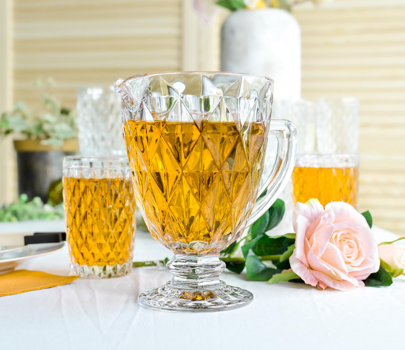 Wasserkrug 1 L mit Relief Glaskrug Glaskaraffe Karaffe Krug Saftkrug