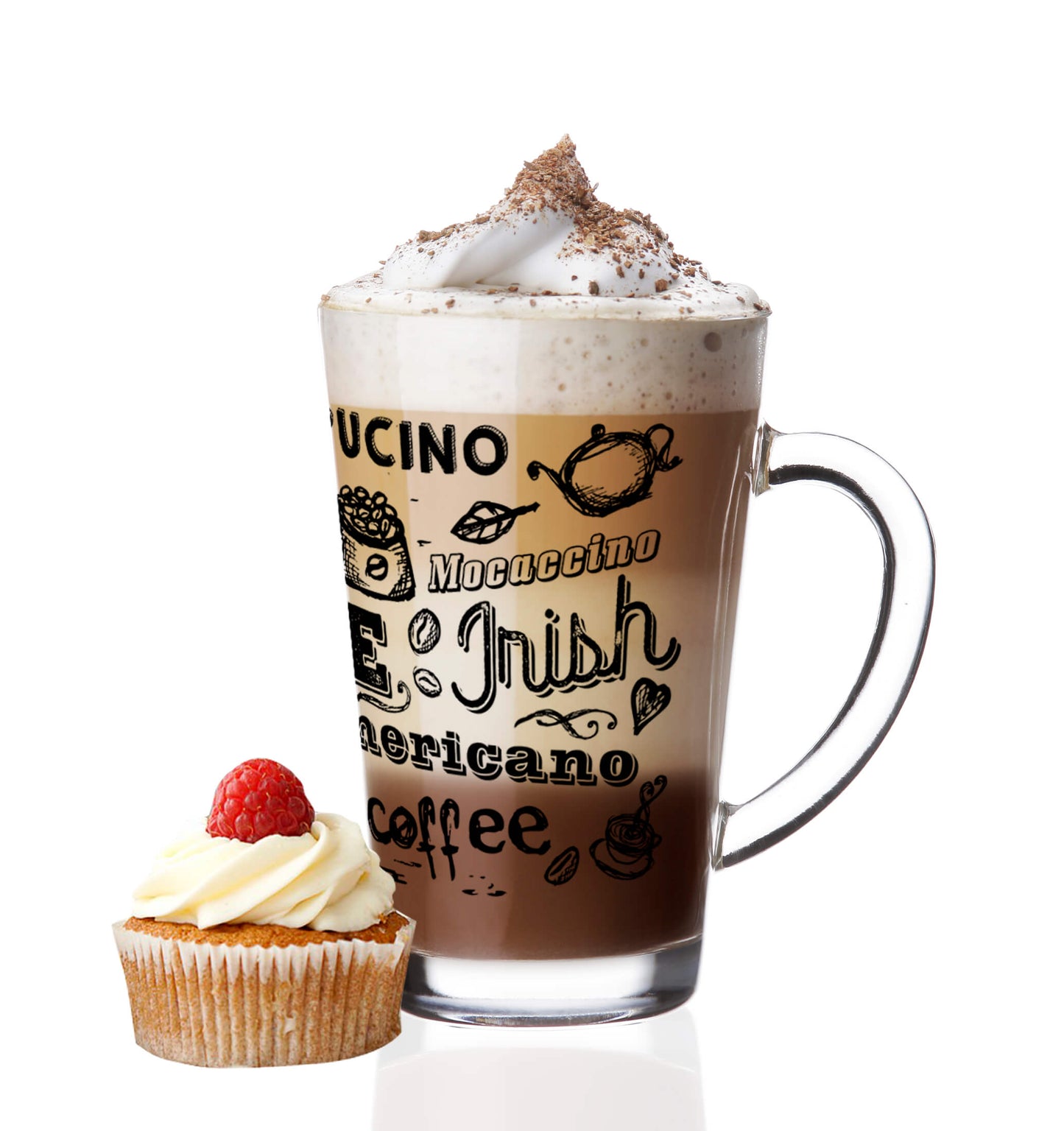 6  Latte Macchiato Gläser 300ml mit Kaffee-Aufdruck Teegläser Kaffeegläser