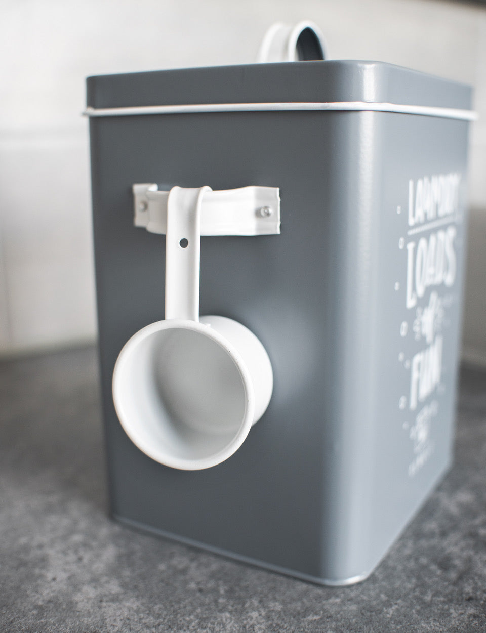 Waschpulverdose 6L Metalldose mit Deckel und Schaufel Waschmittelbox Waschmitteldose Grau