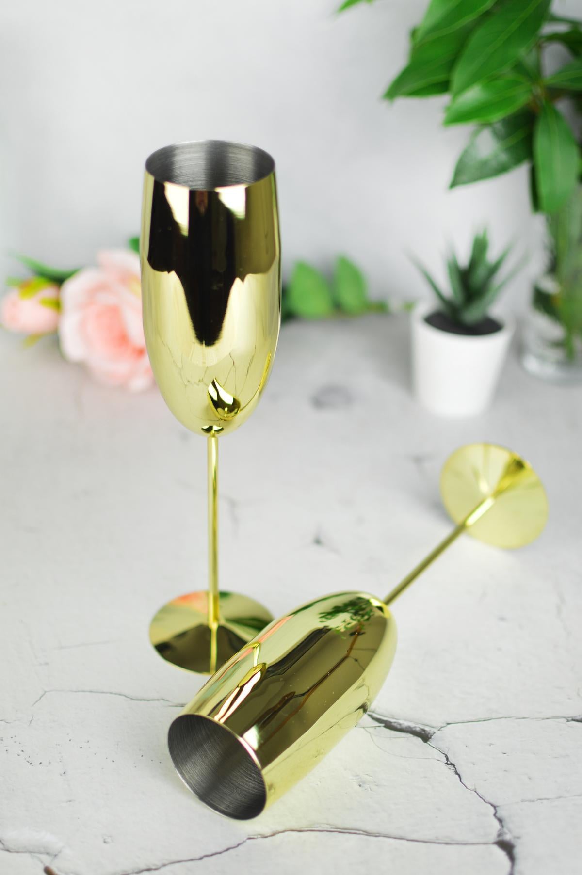 2 Sektgläser 270ml Edelstahl Gold Sektkelche Champagner Sektglas Proseccoglas