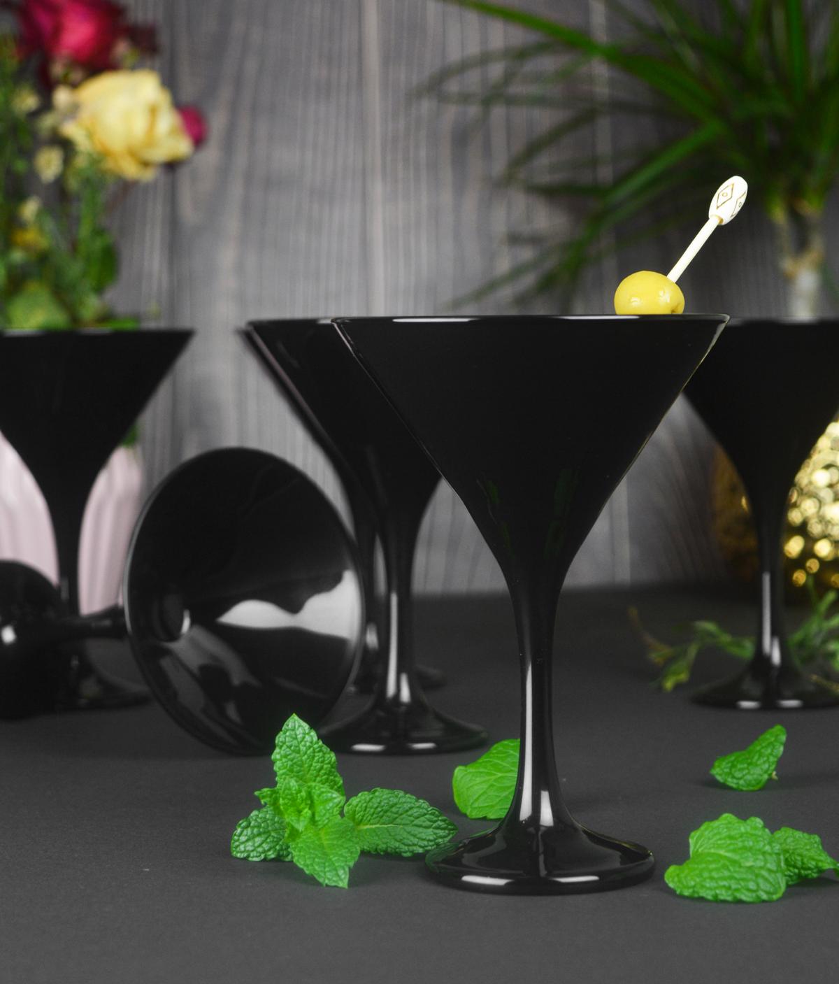 6 verres à martini noirs, bols à martini, bol à cocktail, verres à cocktail, verres à boire